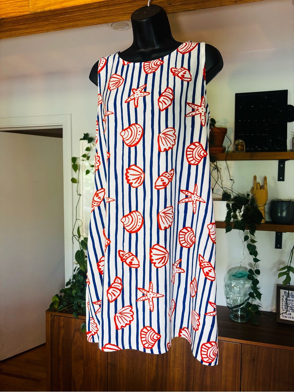 Compania Fantastica Nautical Shell Stripe Dress L - 100% Viscose with Pockets